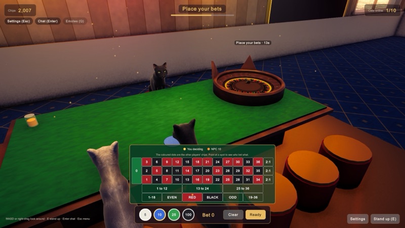The roulette table with the betting board open.