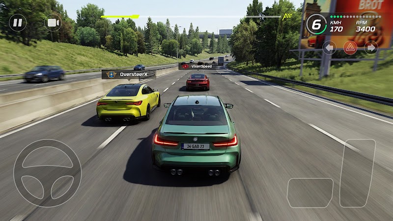 Chasing rivals through daytime highway traffic