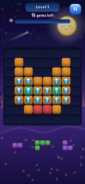 Block Puzzle, level 20: pieces dragged onto an 8 by 8 board.
