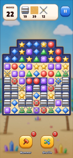 Gem Swap, level 40: a match-3 board with specials.